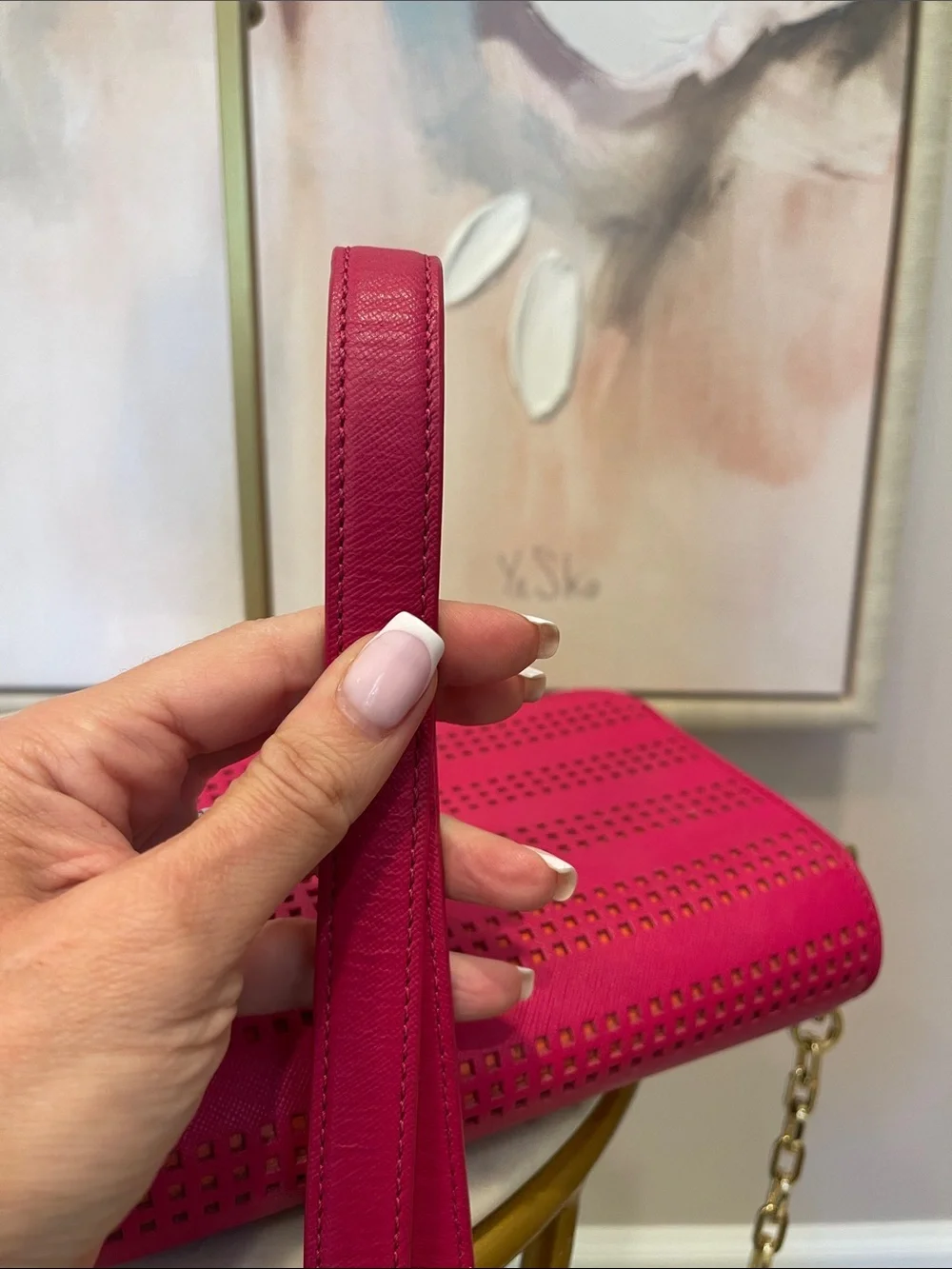 Tory Burch Hot Pink Perforated Leather Crossbody with Gold Hardware